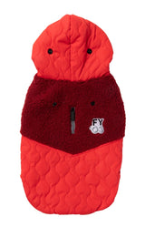 Warm red quilted Fabric and fleece hoodie for dogs